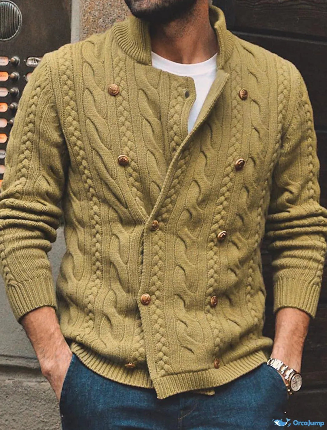 Maglione Caldo a Costine con Collo Alto e Bottoni per Uomo | Perfetto per Autunno/Inverno